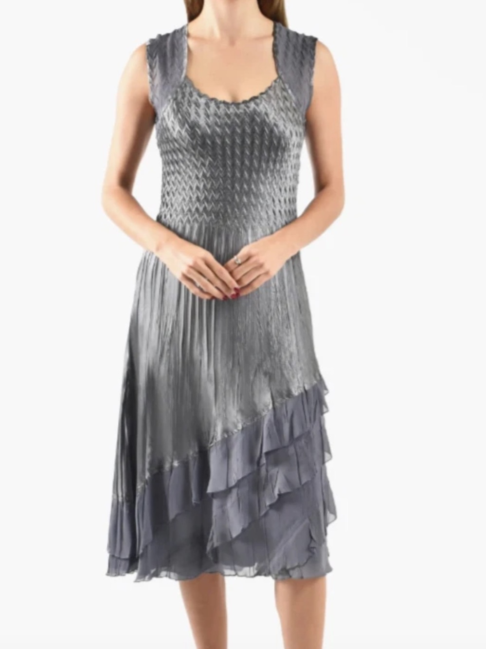 Komarov Charmeuse Chiffon Tiered Midi Dress Jacket XL NWOT Gray